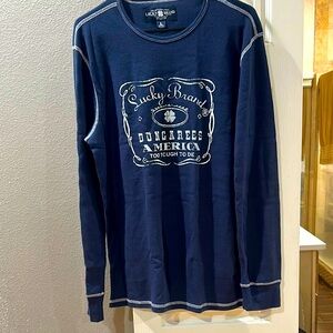 Lucky Brand Pajama set, Blue Long Sleeve Tee with Distinctive Stitching